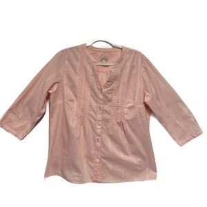 Talbots Pink Dotted Swiss Pintuck 3/4 Sleeve Blouse